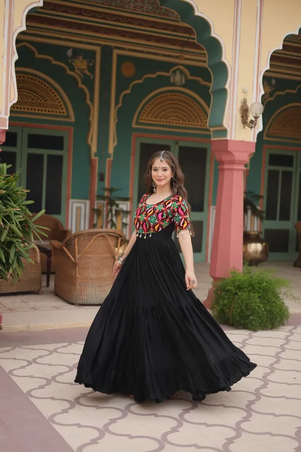 Black_Elegant_Kutchi_Gamthi_Work_Reyon_Gown_With_Heavy_Flair