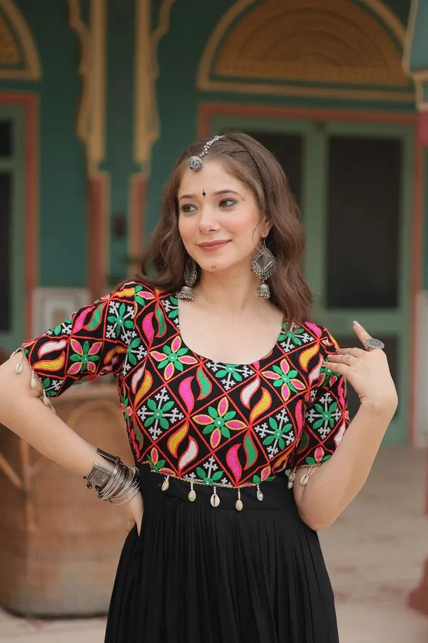 Black_Elegant_Kutchi_Gamthi_Work_Reyon_Gown_With_Heavy_Flair