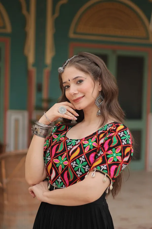 Black_Elegant_Kutchi_Gamthi_Work_Reyon_Gown_With_Heavy_Flair