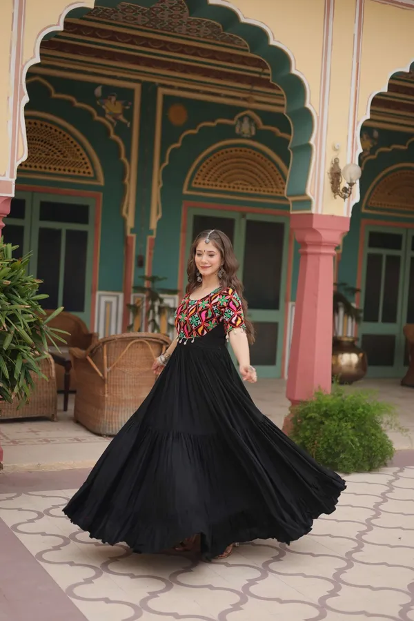 Black_Elegant_Kutchi_Gamthi_Work_Reyon_Gown_With_Heavy_Flair