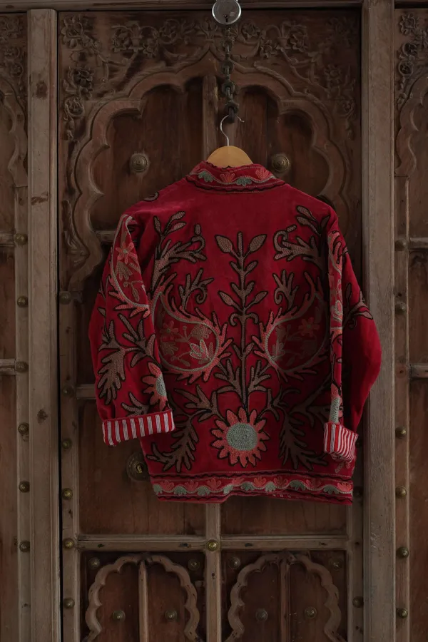 Womens_Red_Velvet_Embroidered_Jacket_With_Floral_Design