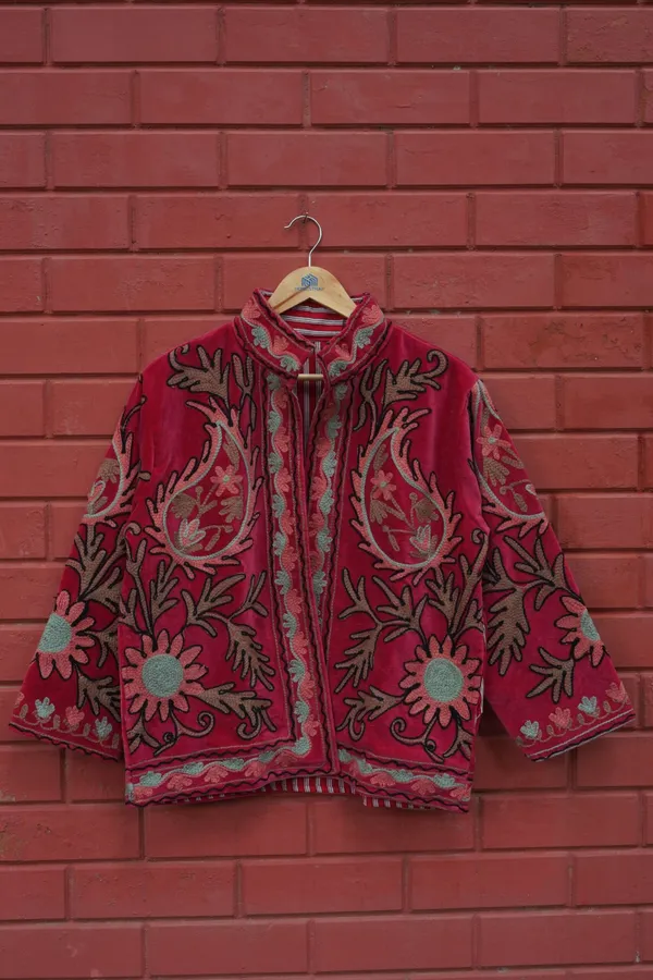 Womens_Red_Velvet_Embroidered_Jacket_With_Floral_Design