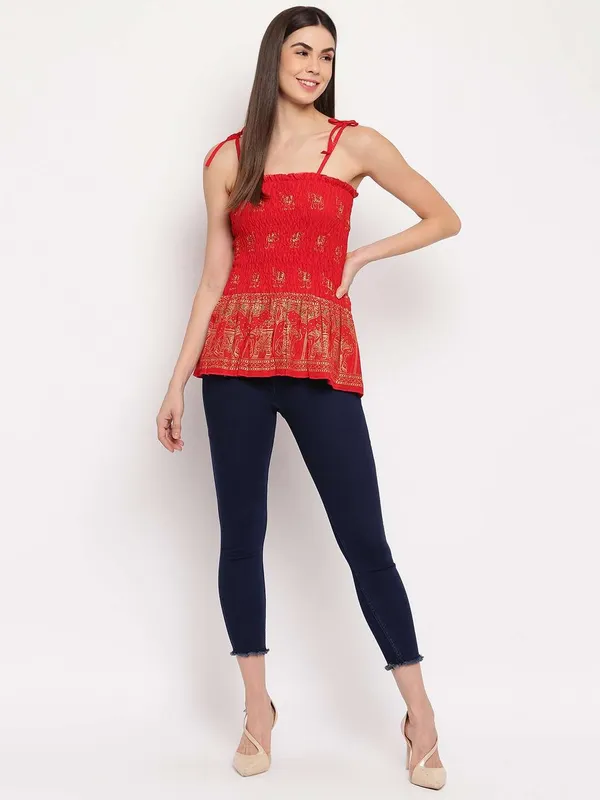 Women_S_Rayon_Elephant_Print_Casual_Summer_Style_Tie_Shoulder_Straps_Free_Size_Tank_Top_Red_Gold_Pattern