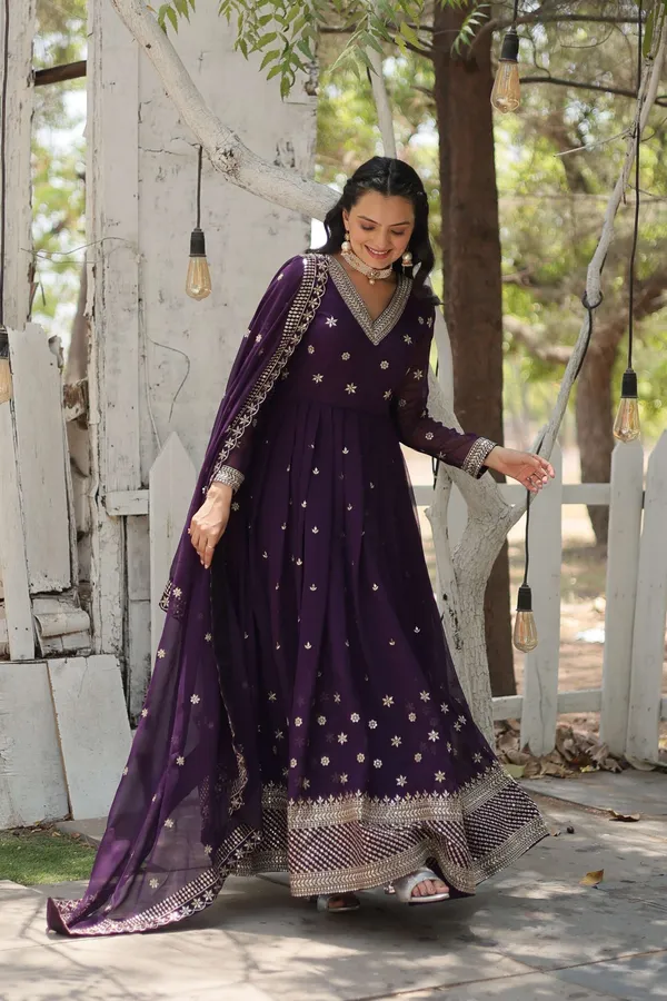 Purple_Designer_Faux_Blooming_Anarkali_Gown_With_Sequins_Embroidered_Dupatta_Wedding_Festive_Wear