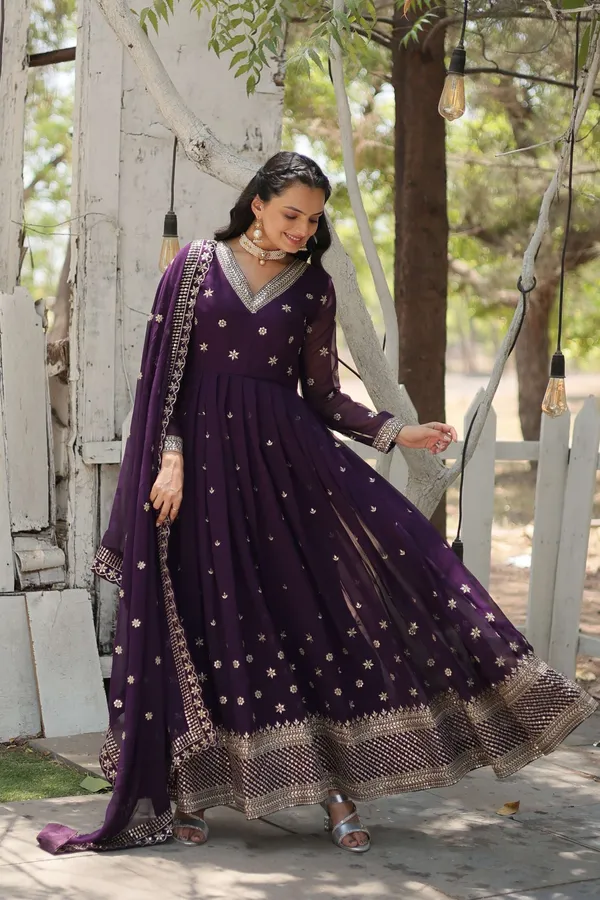 Purple_Designer_Faux_Blooming_Anarkali_Gown_With_Sequins_Embroidered_Dupatta_Wedding_Festive_Wear