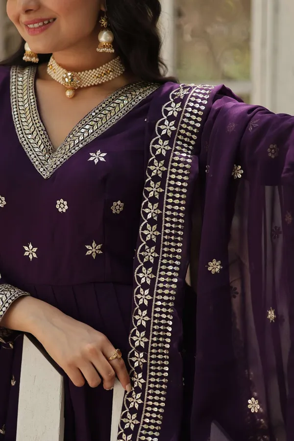Purple_Designer_Faux_Blooming_Anarkali_Gown_With_Sequins_Embroidered_Dupatta_Wedding_Festive_Wear