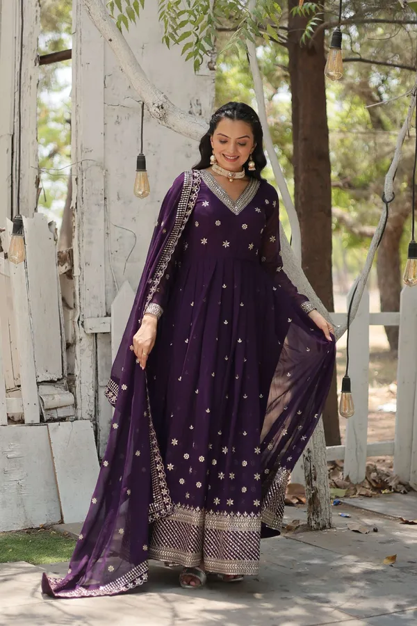 Purple_Designer_Faux_Blooming_Anarkali_Gown_With_Sequins_Embroidered_Dupatta_Wedding_Festive_Wear
