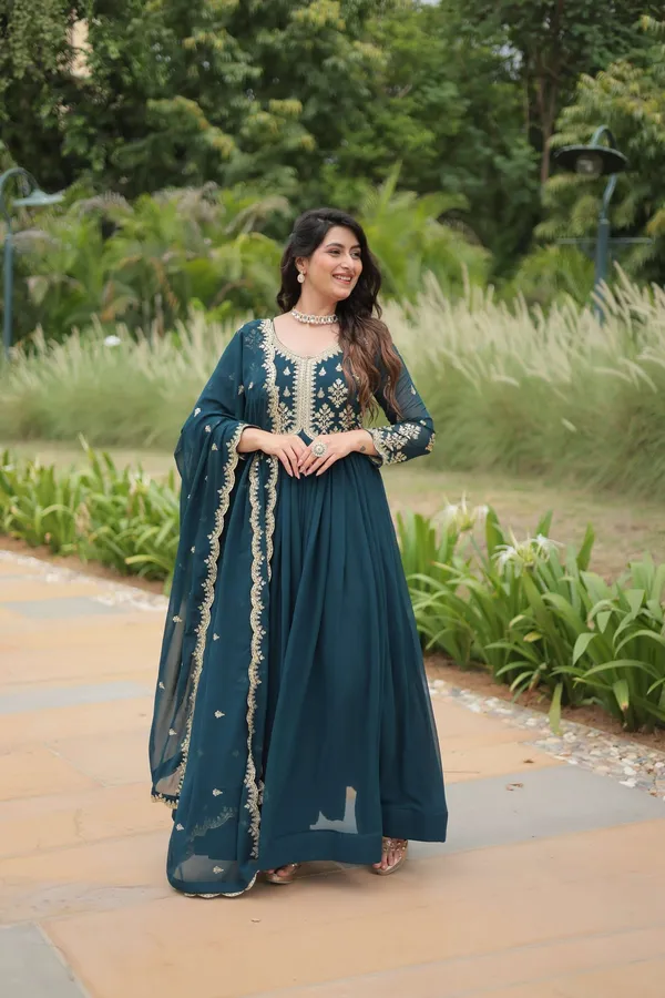 Teal_Blue_Elegant_Kutchi_Gamthi_Work_Reyon_Gown_With_Heavy_Flair