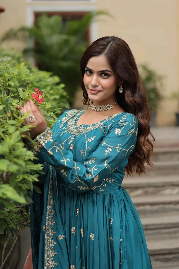 Blue_Premium_Chinon_Sequins_Embroidered_Kurti_With_Sharara_Dupatta_Set