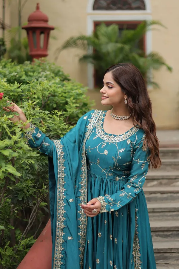 Blue_Premium_Chinon_Sequins_Embroidered_Kurti_With_Sharara_Dupatta_Set