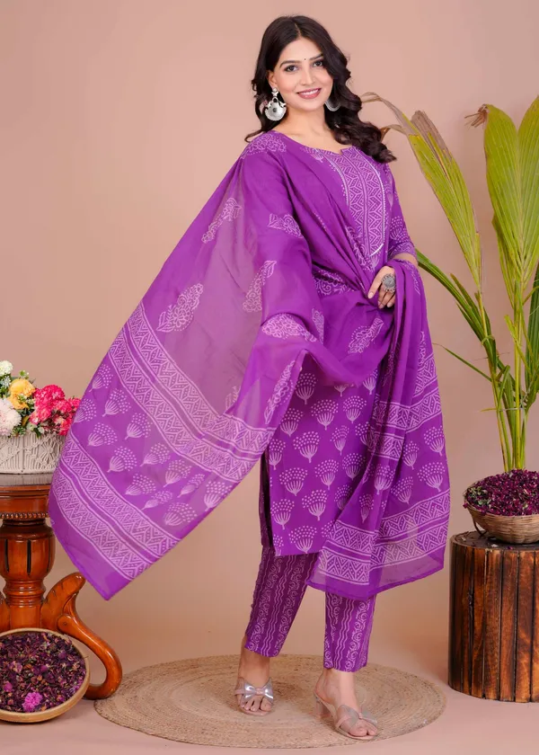 Women_S_Violet_Cotton_Printed_Straight_Kurti_With_Pant_Dupatta_Set
