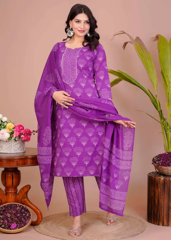 Women_S_Violet_Cotton_Printed_Straight_Kurti_With_Pant_Dupatta_Set