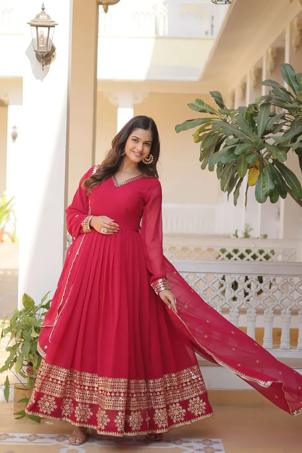 Pink_Faux_Blooming_Gown_With_Sequined_Dupatta_Elegant_Fully_Flared_Party_Wedding_Set