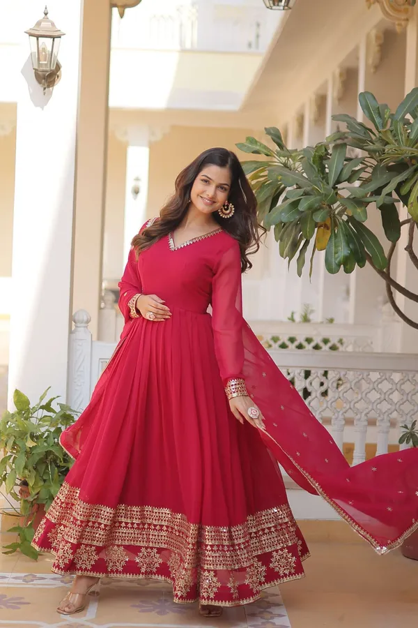 Pink_Faux_Blooming_Gown_With_Sequined_Dupatta_Elegant_Fully_Flared_Party_Wedding_Set