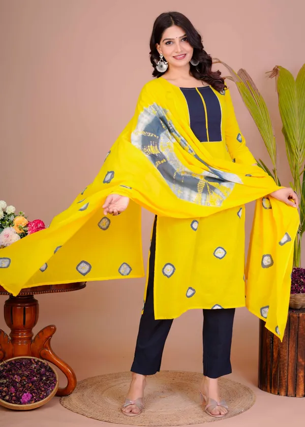 Women_S_Yellow_Navy_Cotton_Tie_Dye_Straight_Kurti_With_Pant_Dupatta_Set