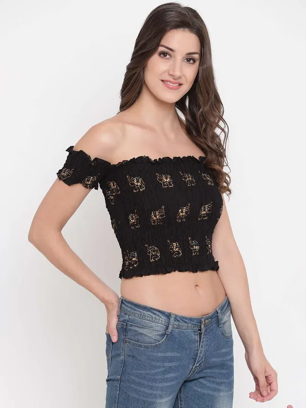 Women_S_Rayon_Printed_Off_Shoulder_Smocked_Crop_Top_Short_Sleeve_Casual_Styles_Tank_Top_Free_Size_Multi13