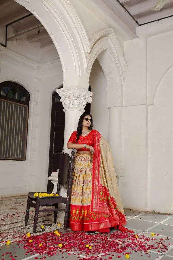 Scarlet_Yellow_Dola_Silk_Lehenga_Choli_With_Red_Blouse_Patola_Print_Foil_Work_Wedding_Festive_Wear