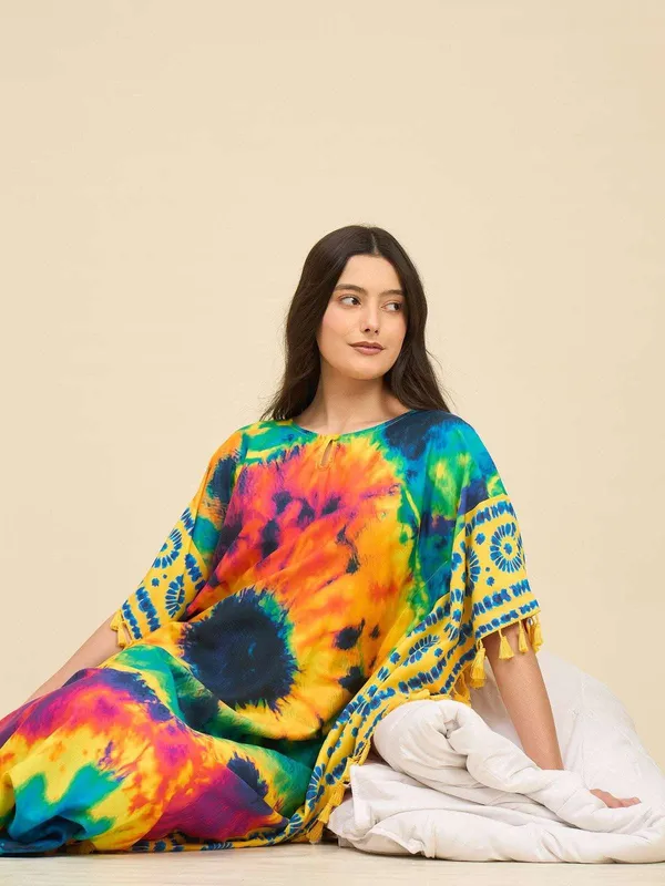 Women_S_Cotton_Tie_Dye_Print_Flowing_Bell_Sleeves_Full_Length_Kaftan_Drees_Casual_Beach_Wear_Multicolor