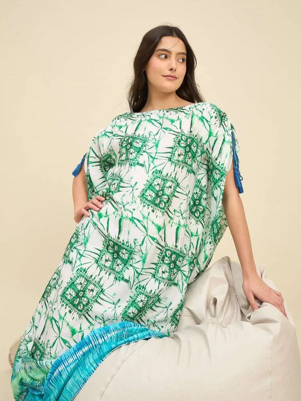 Women_S_Cotton_Tie_Dye_Print_Flowing_Bell_Sleeves_Full_Length_Kaftan_Drees_Casual_Beach_Wear_Green_White
