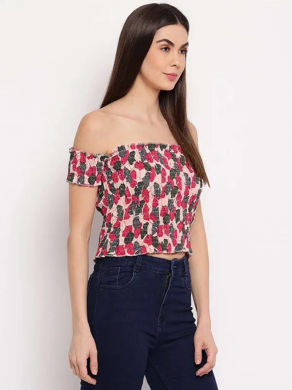 Women_S_Rayon_Printed_Off_Shoulder_Smocked_Crop_Top_Short_Sleeve_Casual_Styles_Tank_Top_Free_Size_Multi35