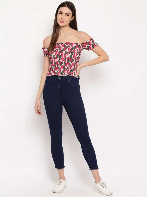 Women_S_Rayon_Printed_Off_Shoulder_Smocked_Crop_Top_Short_Sleeve_Casual_Styles_Tank_Top_Free_Size_Multi35