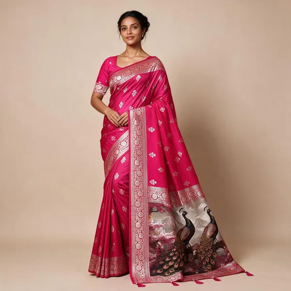 Majestic_Magenta_Silk_Saree_With_Silver_Zari_Twin_Peacock_Pallu_Wedding_Festive_Traditional_Wear
