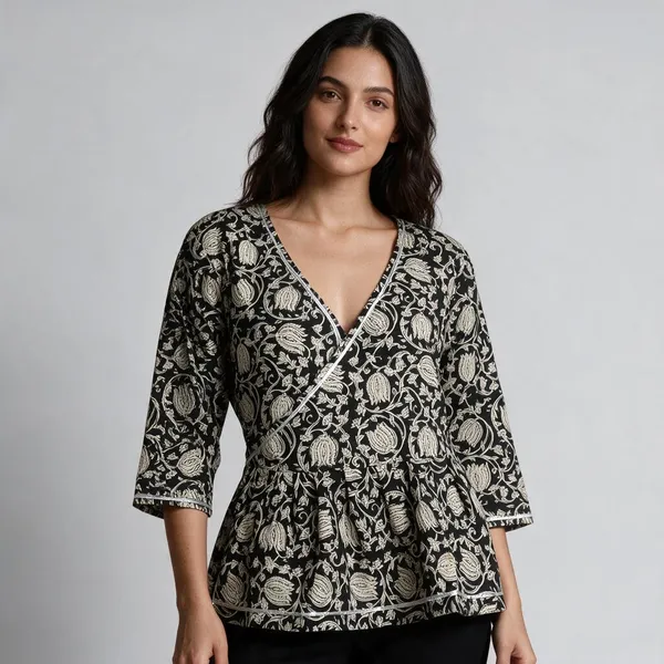 Handmade_Block_Print_Cotton_For_Women_Ethnic_Floral_Printed_Top_With_Long_Sleeves