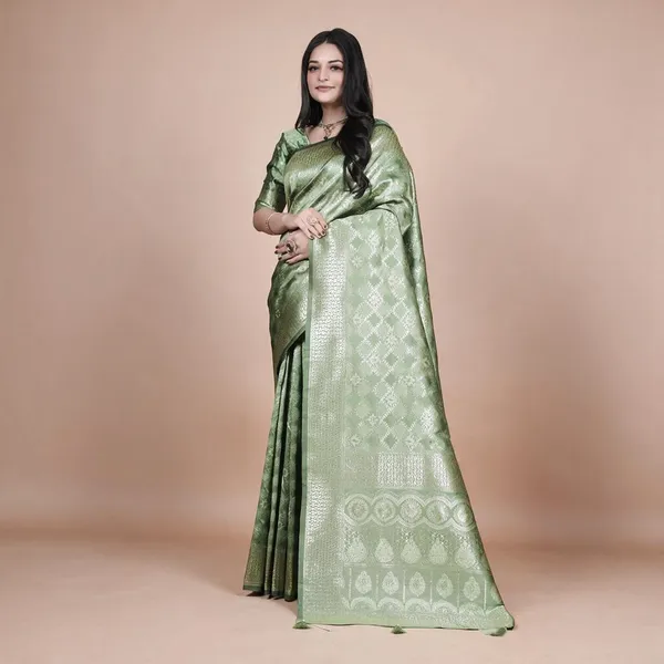 Light_Green_Banarasi_Silk_Saree_With_Golden_Zari_Wedding_Festive_Traditional_Wear_Elegant_Designer_Saree