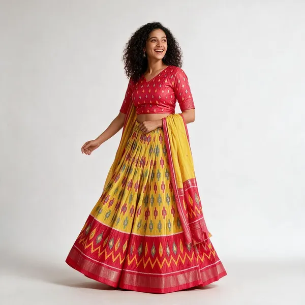Yellow_Dola_Silk_Lehenga_Choli_With_Red_Blouse_Patola_Print_Foil_Work_Wedding_Festive_Wear