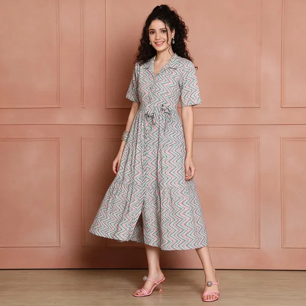Women_S_Cotton_Printed_A_Line_Midi_Dress_Short_Sleeve_Flared_Gown_Dress_Grey