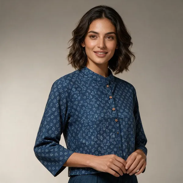 Handmade_Block_Print_Cotton_For_Women_Ethnic_Floral_Printed_Top_With_Long_Sleeves