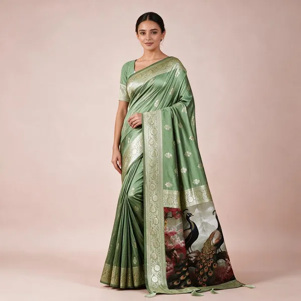 Elegant_Sage_Green_Banarasi_Silk_Saree_With_Golden_Zari_Motifs_Peacock_Pallu_Wedding_Festive_Traditional_Wear