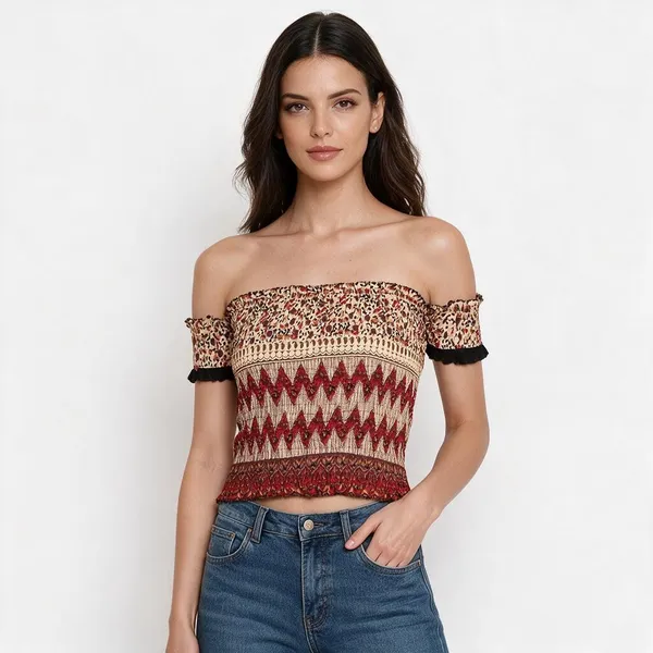 Women_S_Rayon_Printed_Off_Shoulder_Smocked_Crop_Top_Short_Sleeve_Casual_Styles_Tank_Top_Free_Size_Multi8