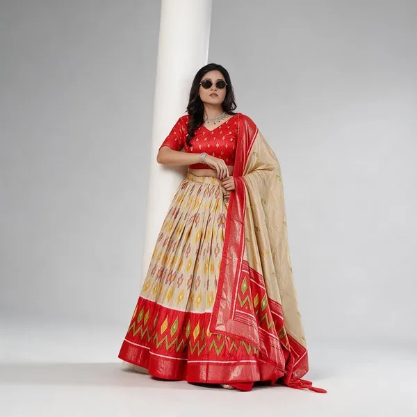 Scarlet_Yellow_Dola_Silk_Lehenga_Choli_With_Red_Blouse_Patola_Print_Foil_Work_Wedding_Festive_Wear