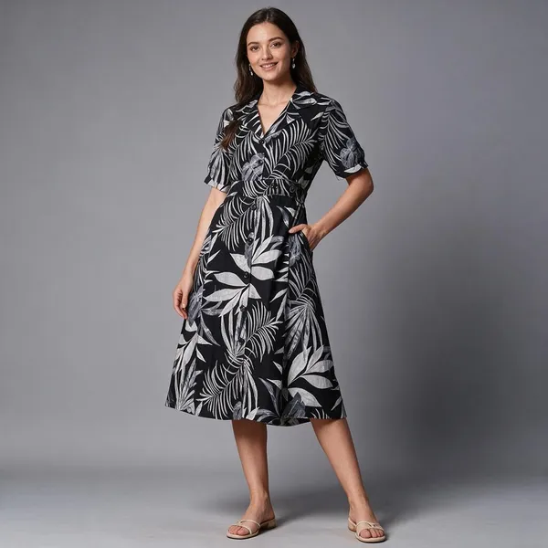 Women_S_Tropical_Palm_Print_Black_White_Cotton_Shirt_Dress