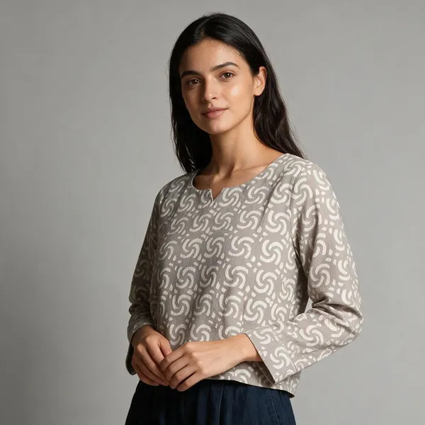 Handmade_Block_Print_Cotton_For_Women_Ethnic_Floral_Printed_Top_With_Long_Sleeves