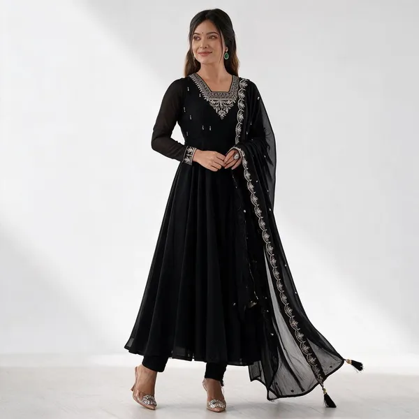 Womens_Fox_Georgette_Anarkali_Kurti_With_Pant_Dupatta_Set