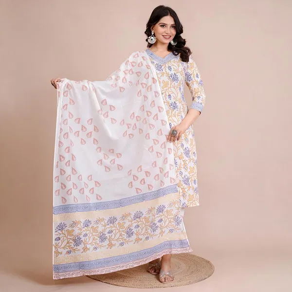 Women_S_White_Yellow_Floral_Cotton_Straight_Kurti_With_Pant_Dupatta_Set