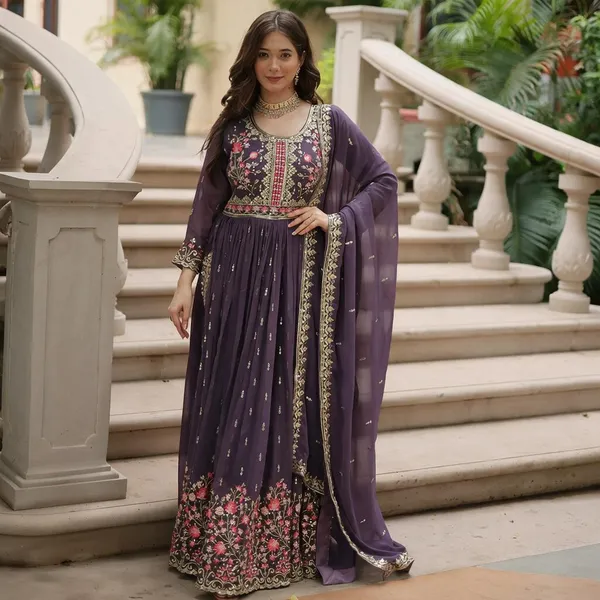 Onion_Faux_Georgette_Sequins_Embroidered_Kurti_With_Sharara_Dupatta_Set