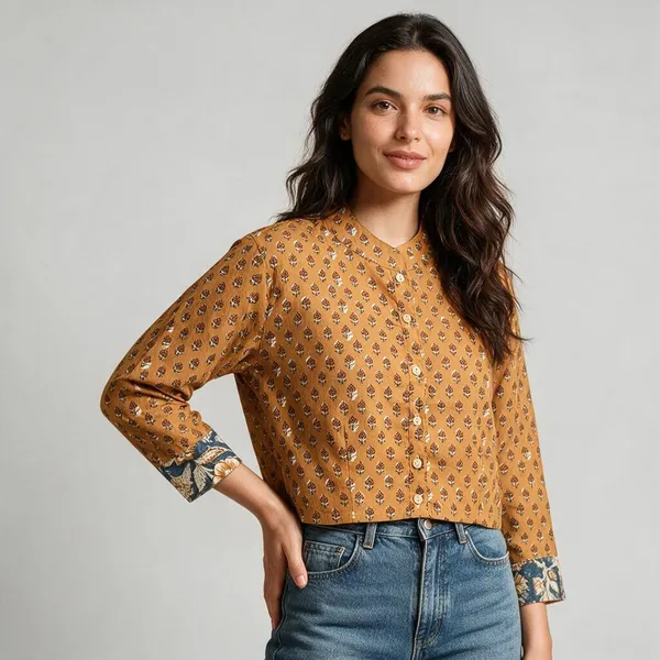 Handmade_Block_Print_Cotton_For_Women_Ethnic_Floral_Printed_Top_With_Long_Sleeves