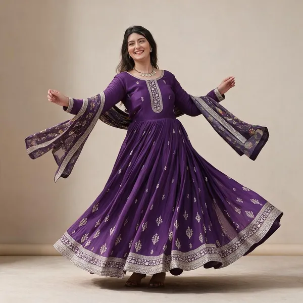 Purple_Designer_Chinon_Sequins_Embroidered_Gown_With_Kalamkari_Silk_Dupatta