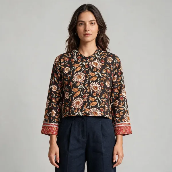Handmade_Block_Print_Cotton_For_Women_Ethnic_Floral_Printed_Top_With_Long_Sleeves