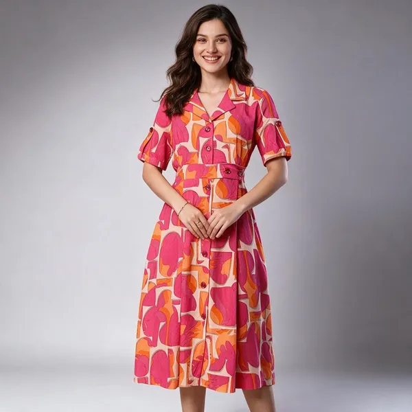 Women_S_Pink_Orange_Abstract_Print_Cotton_Shirt_Dress