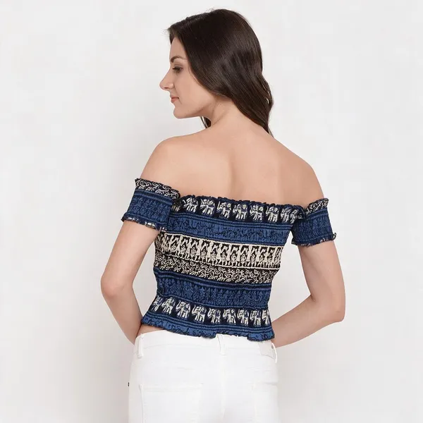 Women_S_Rayon_Printed_Off_Shoulder_Smocked_Crop_Top_Short_Sleeve_Casual_Styles_Tank_Top_Free_Size_Multi1