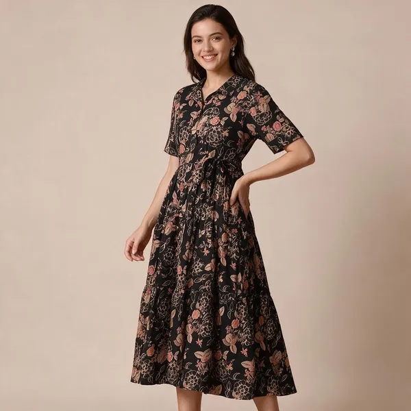 Women_S_Cotton_Floral_Print_A_Line_Midi_Dress_Short_Sleeve_Flared_Gown_Dress