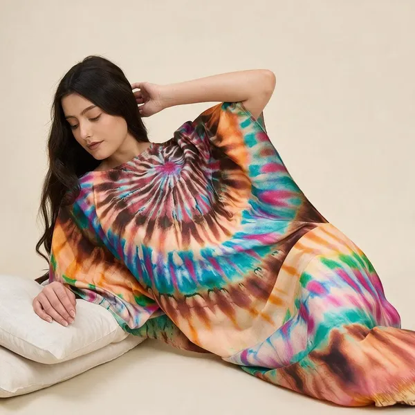 Women_S_Cotton_Tie_Dye_Print_Flowing_Bell_Sleeves_Full_Length_Kaftan_Drees_Casual_Beach_Wear_Turquoise_Yellow