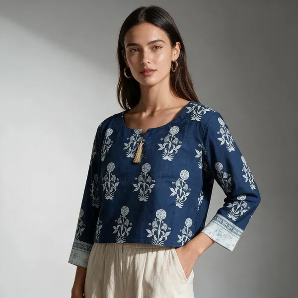 Handmade_Block_Print_Cotton_For_Women_Ethnic_Floral_Printed_Top_With_Long_Sleeves