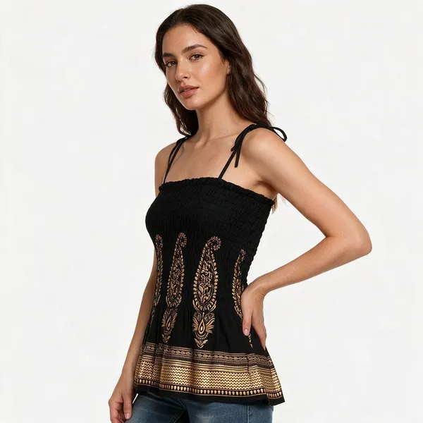 Women_S_Rayon_Buta_Printed_Casual_Summer_Style_Tie_Shoulder_Straps_Free_Size_Tank_Top_Black_Gold_Pattern