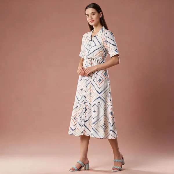 Women_S_Cotton_Printed_A_Line_Midi_Dress_Short_Sleeve_Flared_Gown_Dress_White