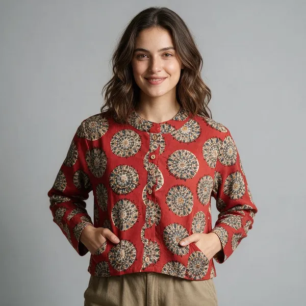 Handmade_Block_Print_Cotton_For_Women_Ethnic_Floral_Printed_Top_With_Long_Sleeves